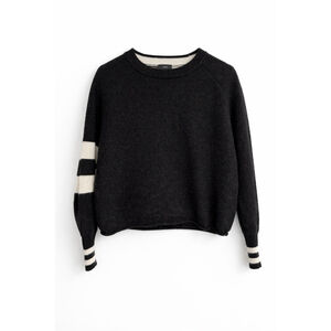 LINE 100% Cashmere Speckled Knit Sweater Stripe Sleeve Quiet Luxury